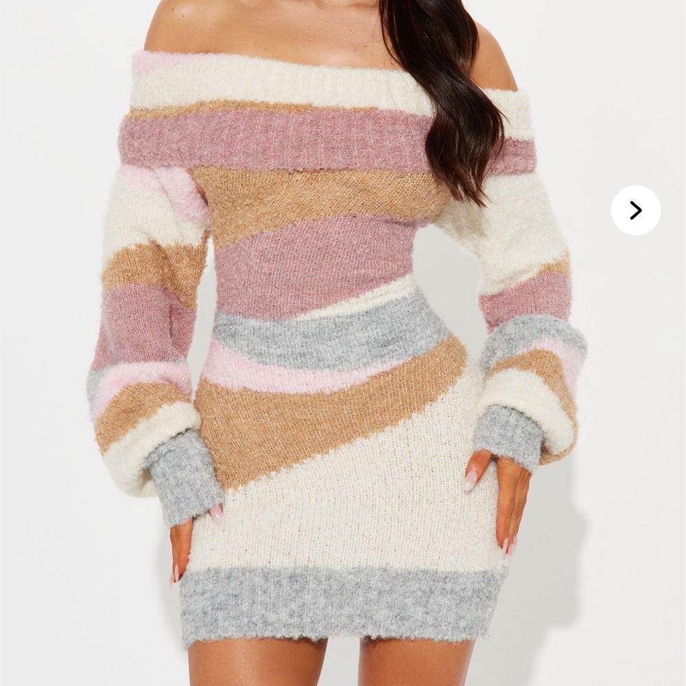 Fashion Nova Multicolor Off-Shoulder Sweater Dress